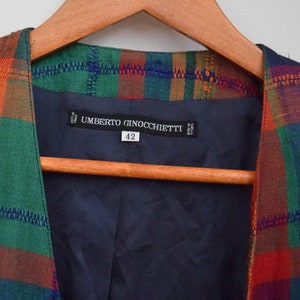 90s Umberto Ginocchietti Tartan Blazer. Size 42 / Medium. Linen image 6