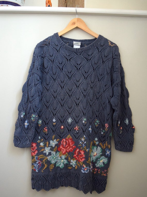 80s Laura Ashley Cotton Diamond Knit Jumper. Medi… - image 1