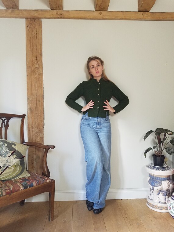 Vintage Austrian Wool Knitted Jacket. Small. Green