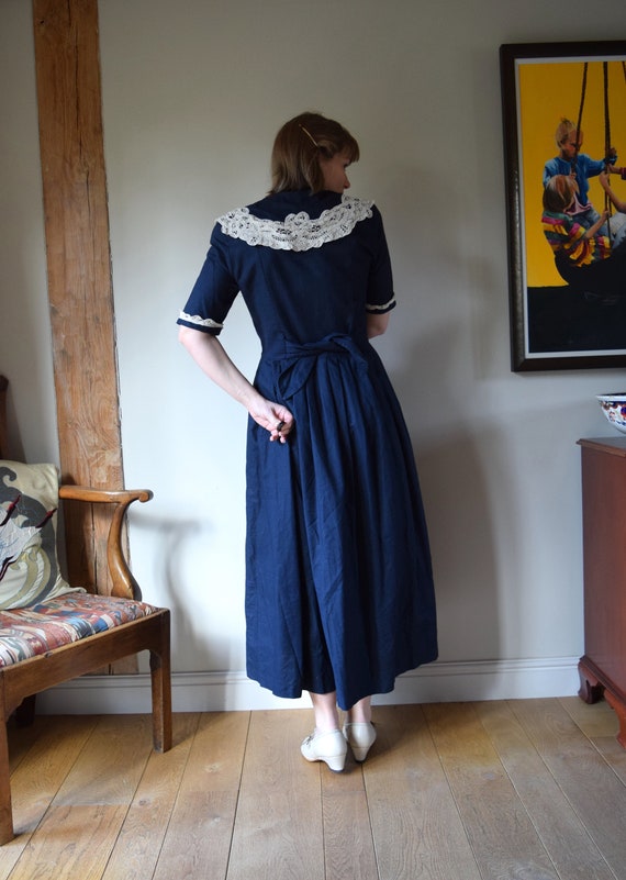 80s Laura Ashley Sailor Collar Linen Dress. UK 12… - image 3