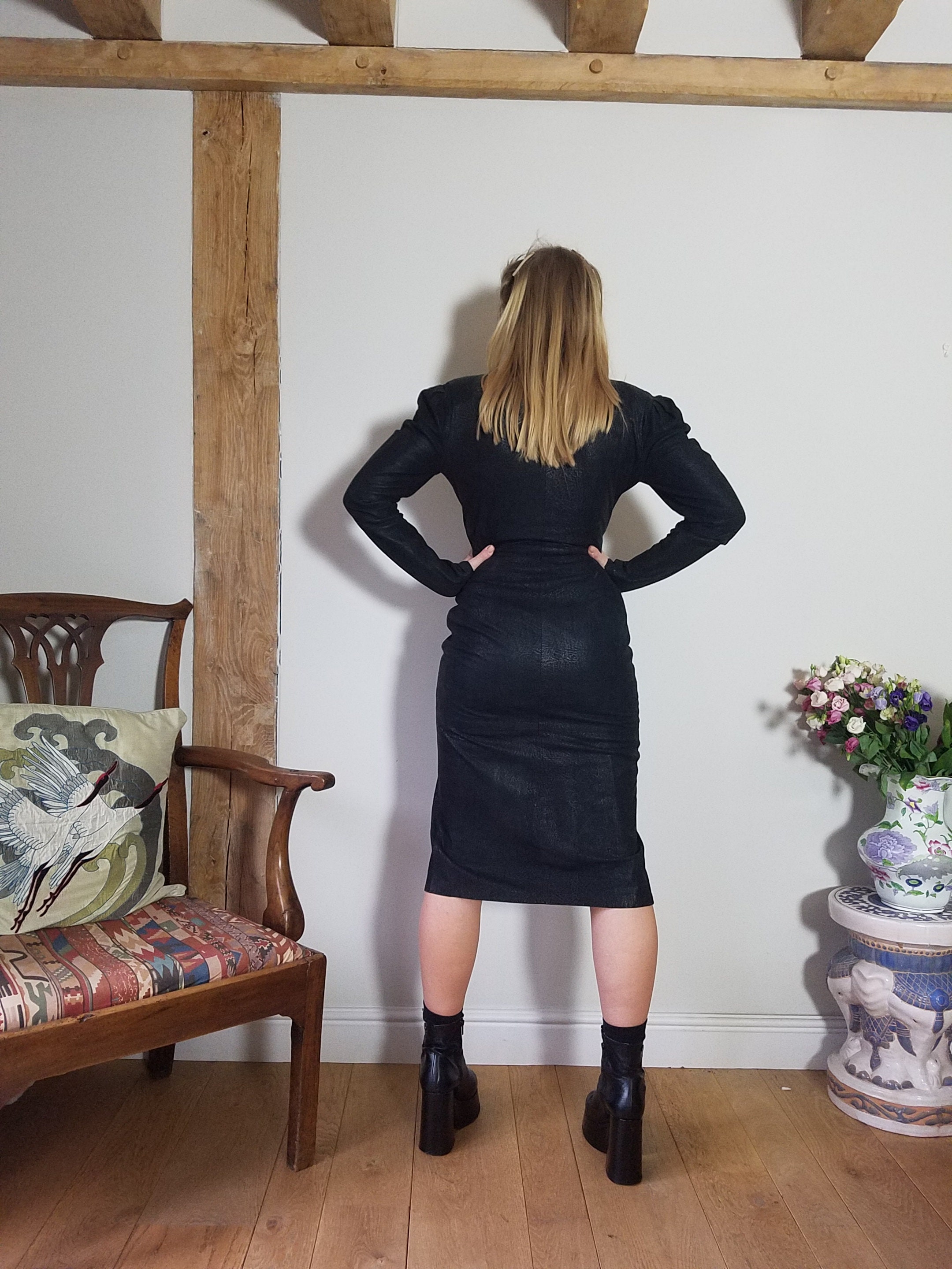 North Beach Leather Michael Hoban Dress. Medium. Vintage, Ruched, Snap Fastening. Black. 80s - Etsy North Beach Leather Michael Hoban Dress. Medium. Vintage, Ruched, Snap Fastening. Black. 80s - Etsy