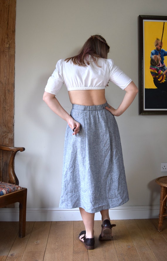 Vintage Agnes B Grey Linen Midi Skirt. 90s. Size … - image 4