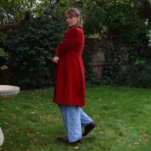 90s Valentino Jeans Red Velvet Coat. IT 44. Cotton, Flared, Empire Waist image 4