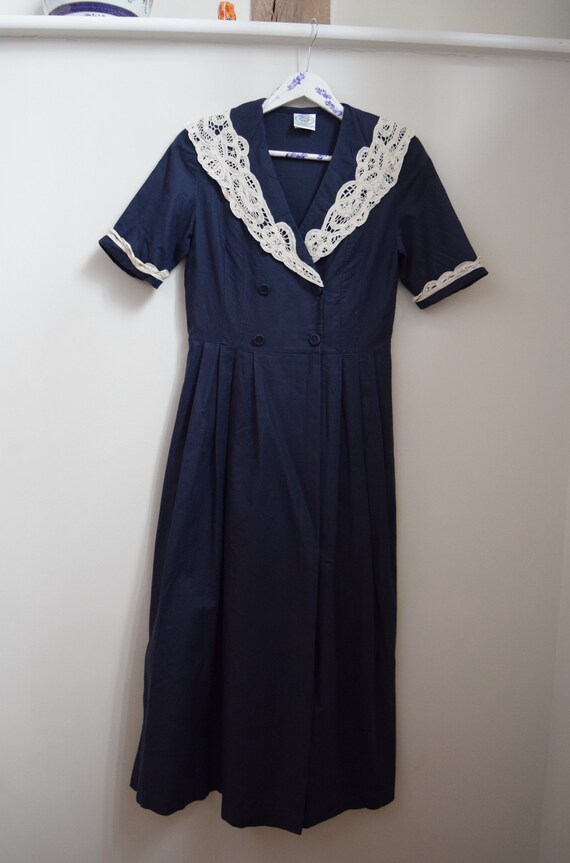 80s Laura Ashley Sailor Collar Linen Dress. UK 12… - image 7