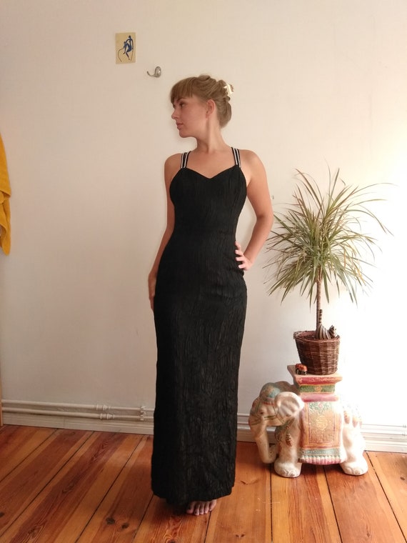 Vintage 70s Jean Allen Open Back Evening Dress. Si