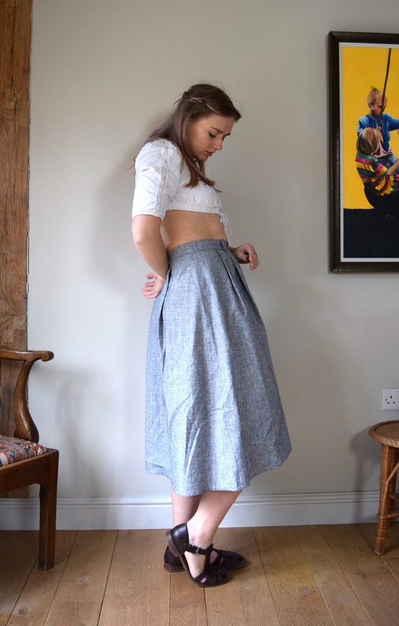 Vintage Agnes B Grey Linen Midi Skirt. 90s. Size … - image 3
