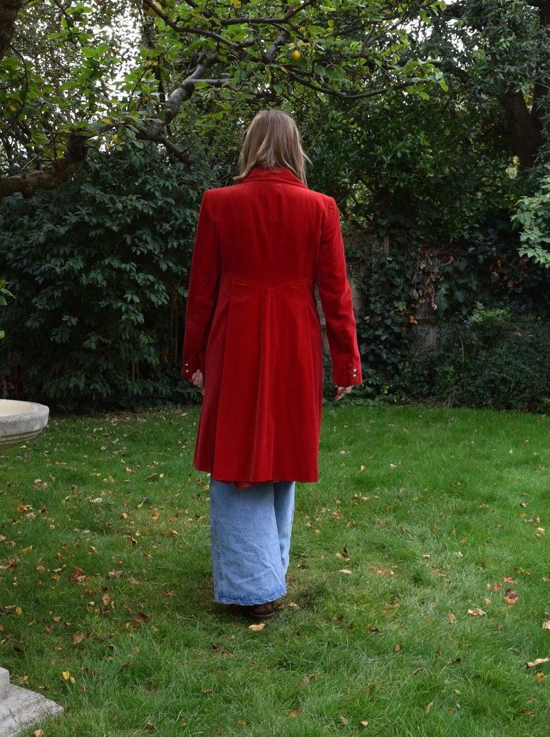 90s Valentino Jeans Red Velvet Coat. IT 44. Cotton, Flared, Empire Waist image 2