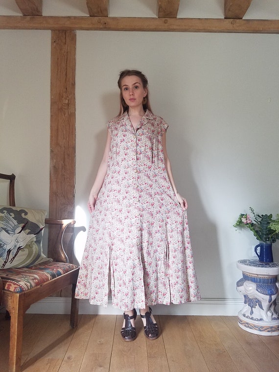 Vintage 70s Floral Tea Dress. Maxi.  Large - 47" … - image 2