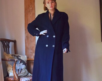 80年代のローラ アシュレイ カシミア ミックス ネイビー コート 