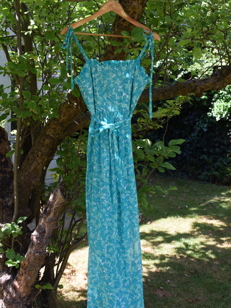 70s Green Cotton Maxi Dress. Extra Small / 24 Waist. Floral, Feminette Models image 3