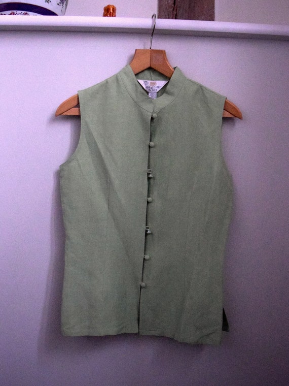 90s Silk and Linen Sleeveless Stand Collar Jacket… - image 5