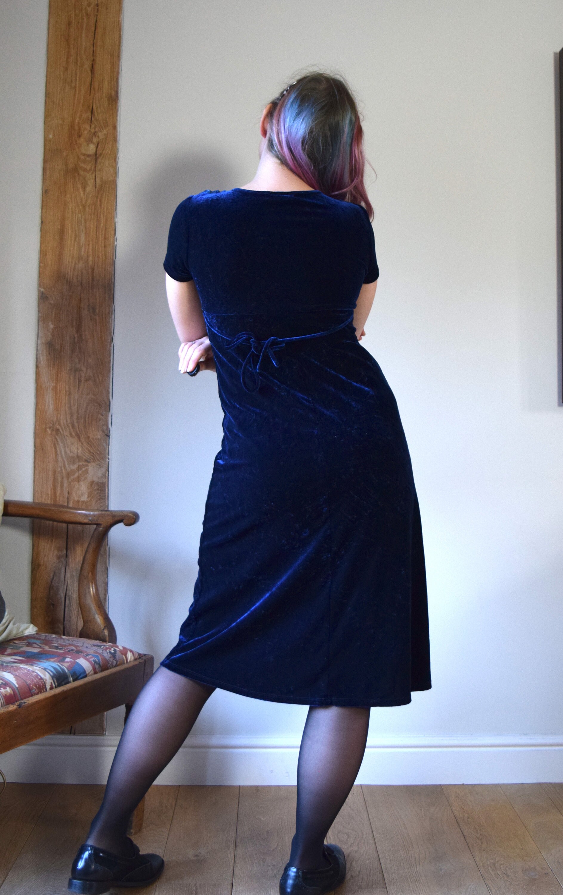 crushed velvet dress 90s Vintage Black Velvet Skater Dress: 90s Gothic Sequin Trim