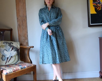 70s Laura Ashley Dark Green Midi Dress. Size Small