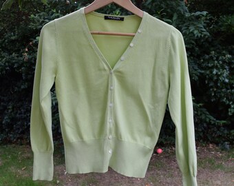 Betty Barclay Y2K cropped cotton cardigan. Size 8. Pale Green