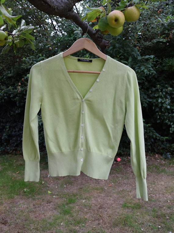Betty Barclay Y2K Cropped Cotton Cardigan. Size 8. Pale Green Etsy