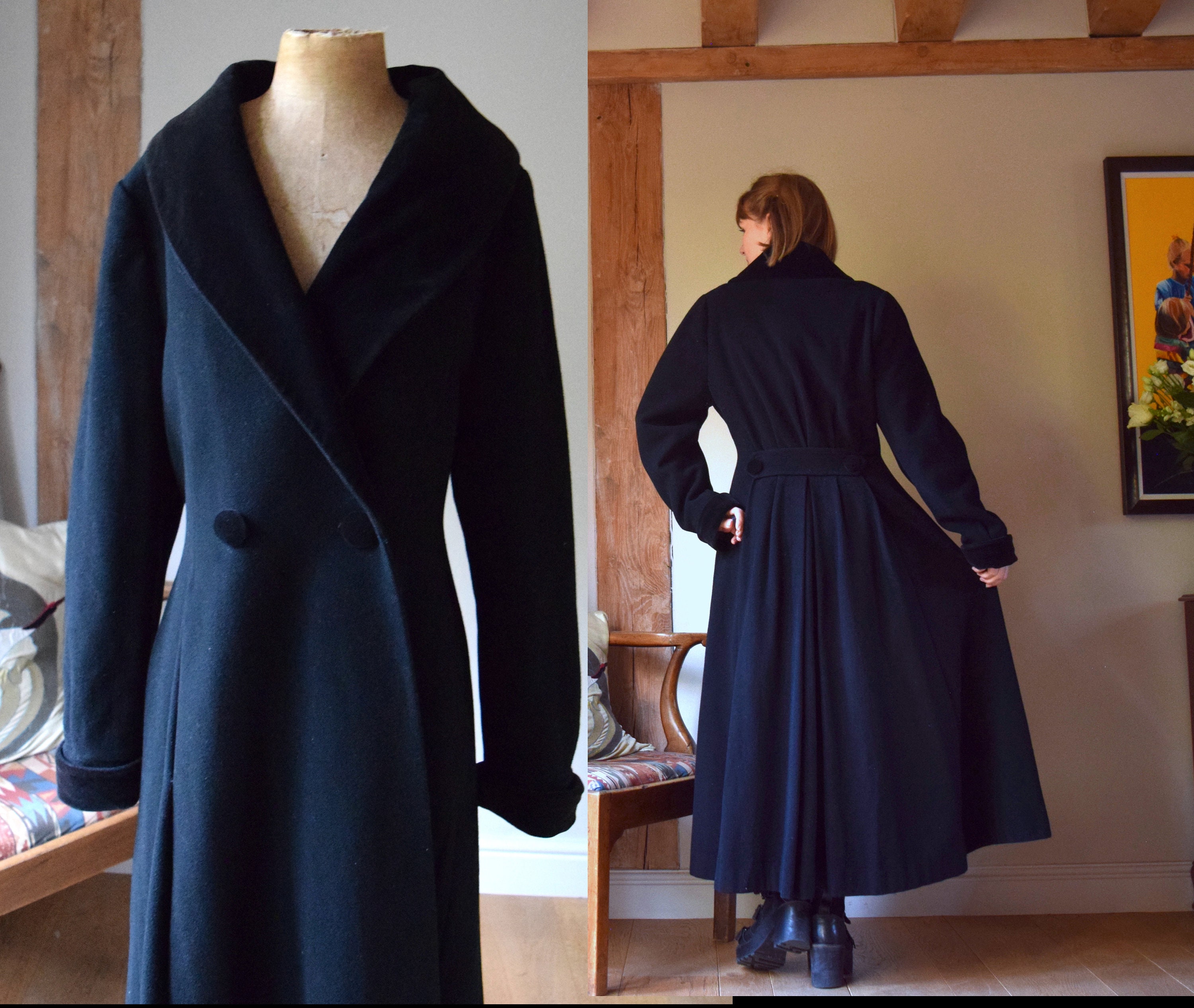Laura Ashley Cashmere Mix Riding Coat. UK 12. Wool Maxi Shawl Collar Etsy