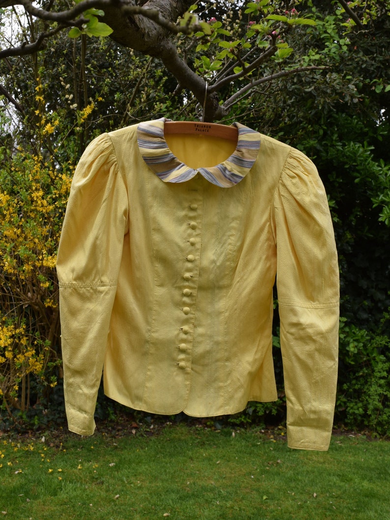 1980s Raw Silk Puff Sleeve Jacket. Small / 33 Chest. Chartreuse image 6