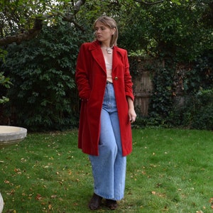 90s Valentino Jeans Red Velvet Coat. IT 44. Cotton, Flared, Empire Waist image 3