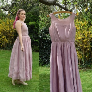 90s Laura Ashley Pink Organza Dress. Size 10 / 26&quot; Waist. Sheer, Midi