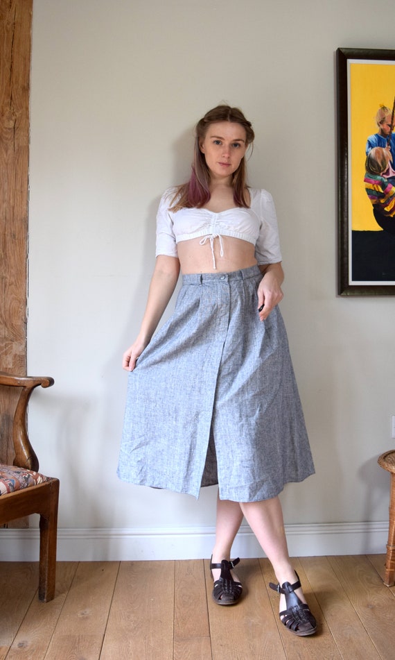 Vintage Agnes B Grey Linen Midi Skirt. 90s. Size … - image 2