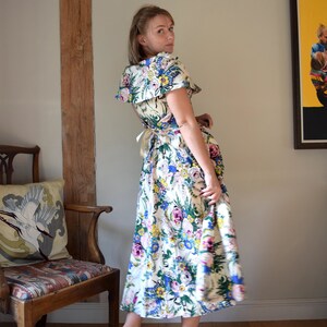 1940s Floral Evening Dress. 27 Waist. Gathered, Shawl Collar, Circle Skirt. image 2