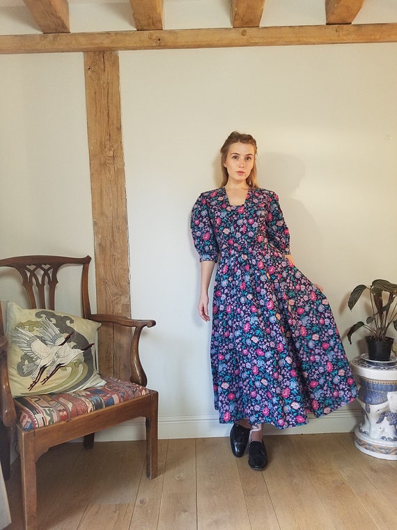 80s Droopy and Browns Floral Cotton Dress. Size S… - image 2