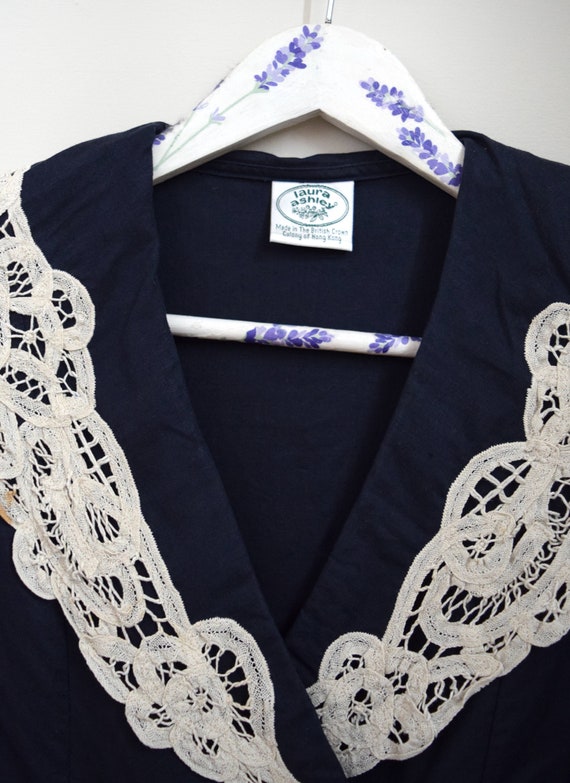80s Laura Ashley Sailor Collar Linen Dress. UK 12… - image 5