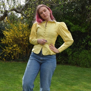 1980s Raw Silk Puff Sleeve Jacket. Small / 33 Chest. Chartreuse image 3