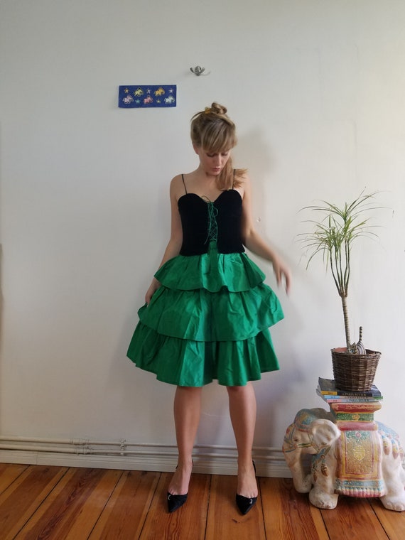 80s Droopy and Browns Silk Skirt and Corset Set. S