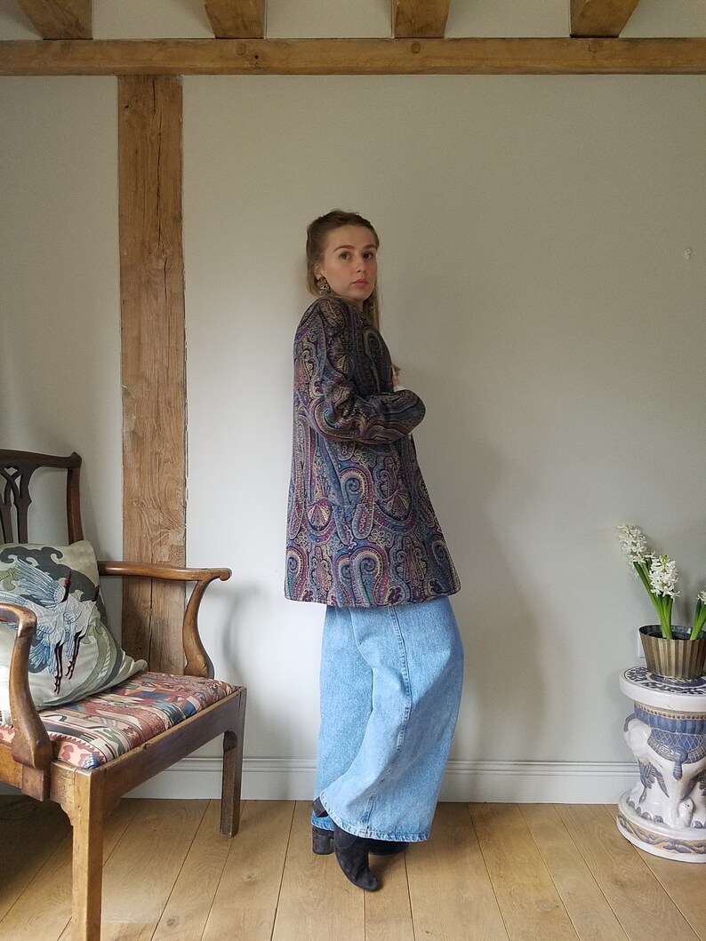 Cotton Red Purple 39 Chest Medium 80s Caroline Charles Paisley Blazer Longline Blue