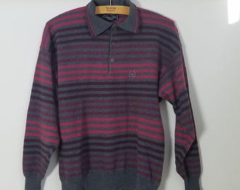 Vintage Christian Dior Wool Collared Jumper. 38&quot; Chest. Striped, rugby style, super soft