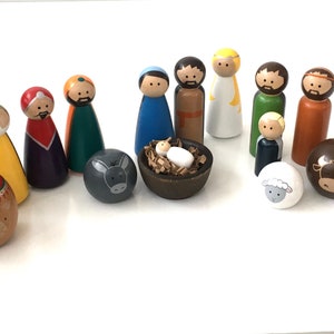 Large Nativity Peg Doll Set available in different skin tones