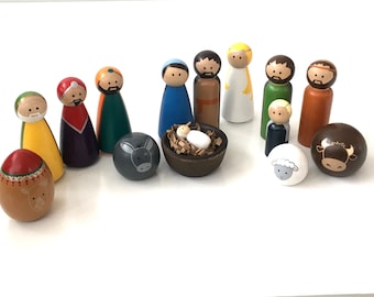 Large Nativity Peg Doll Set available in different skin tones