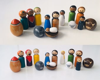 Small Nativity Peg Doll Set available in different skin tones