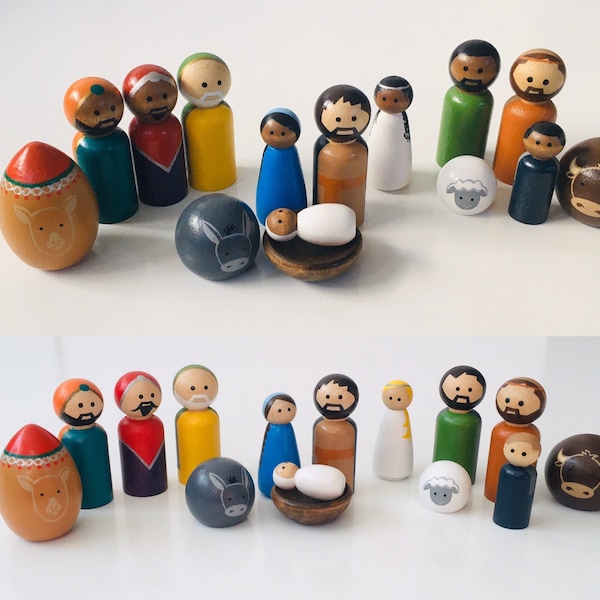 Small Nativity Peg Doll Set available in different skin tones