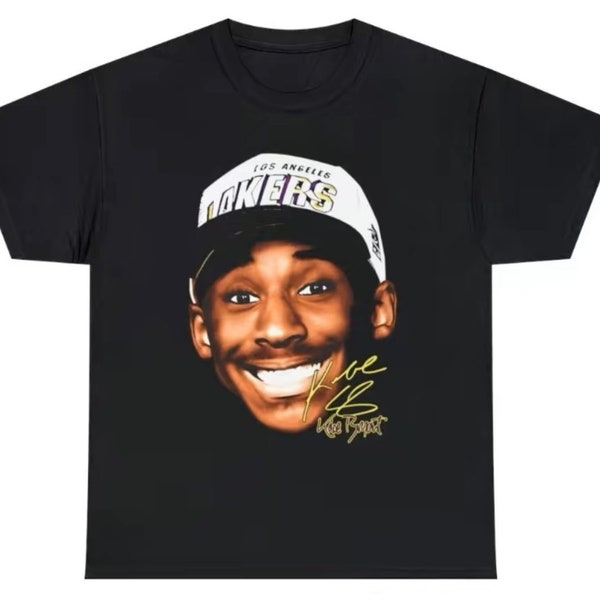 Kobe Bryant Rookie Draft Cap Big Head Graphic T Shirt Black Adult