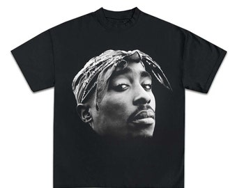 Tupac Shakur visage rappeur Makaveli grosse tête graphique t-shirt noir hip hop rap nouveau unisexe adulte