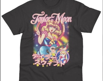 Taylor Moon Anime Graphic Cartoon T Shirt Swift Unisex Adult New Black