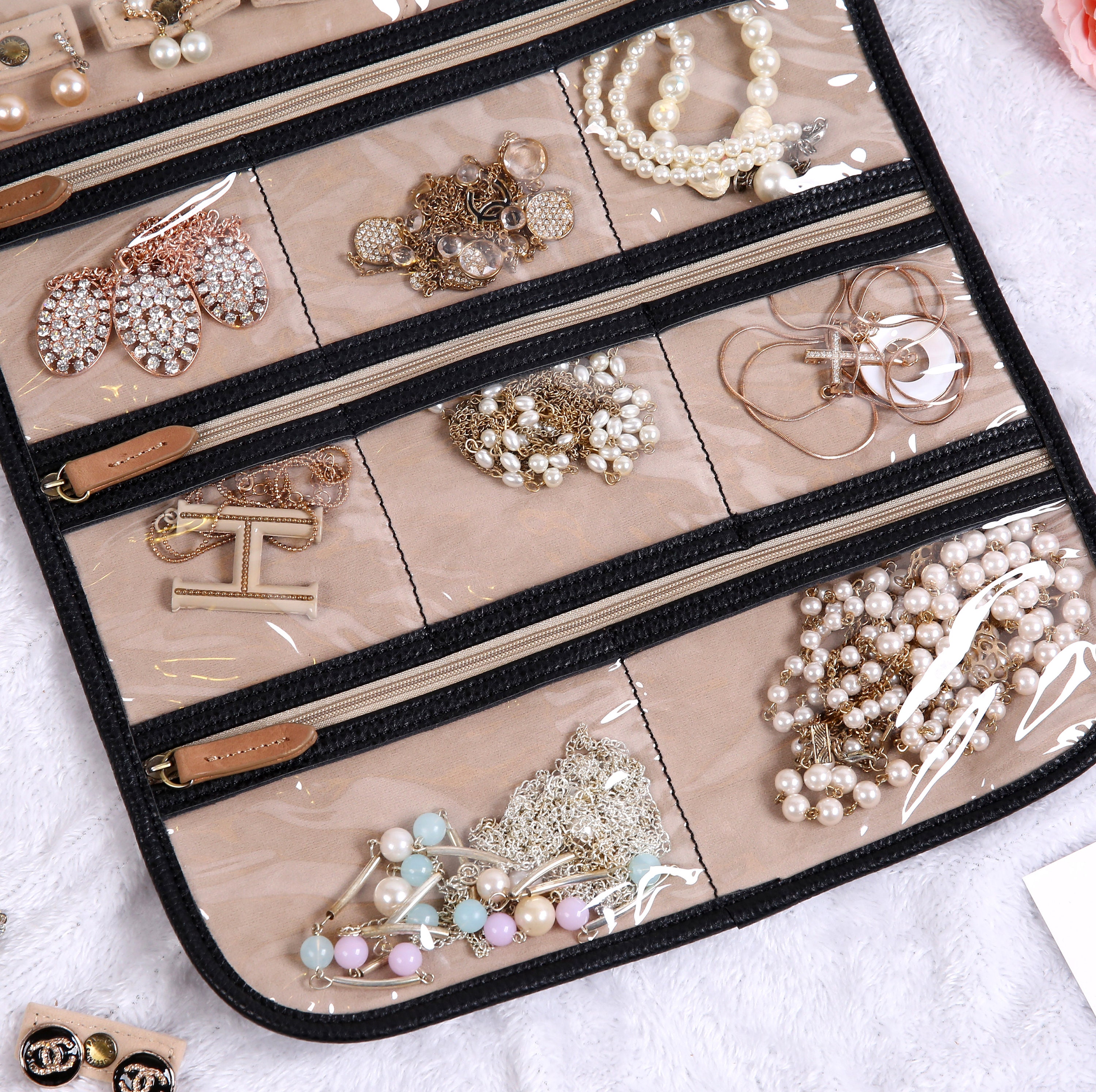 Personalized Jewelry Organizer Medium Roll up Detachable Earrings Rings Bar  Necklace Pouches Leather Case Women Travel Bag 9 Colors -  Israel