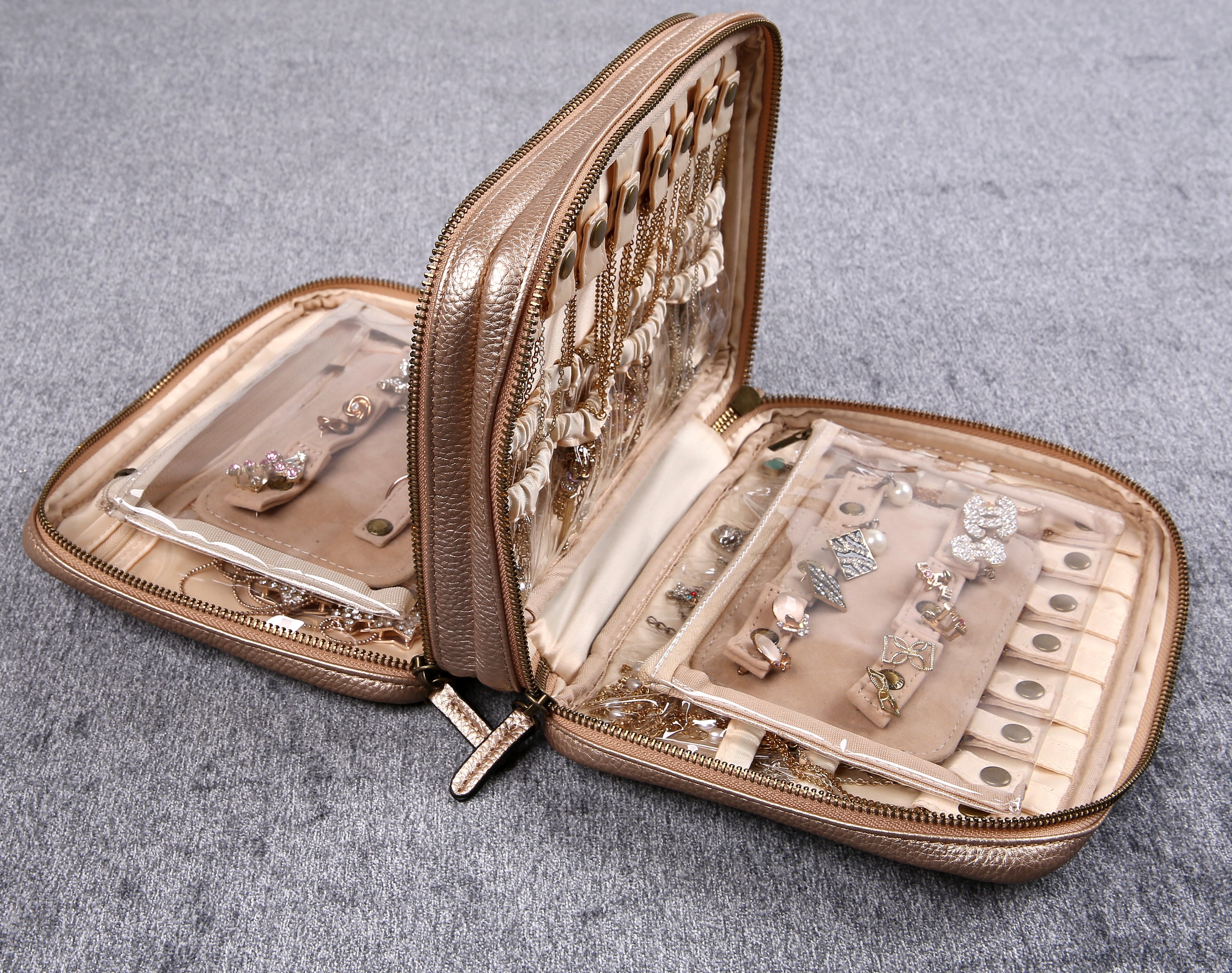 Personalized Large Jewelry Case double zipper Vegan Leather Etsy