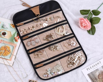 Rings Earrings Foldable Jewelry Roll Bag Handing Jewery Storage Bags with Hook for Necklace MONSTINA Travel Jewelry Organizer Case Brooches Bracelet