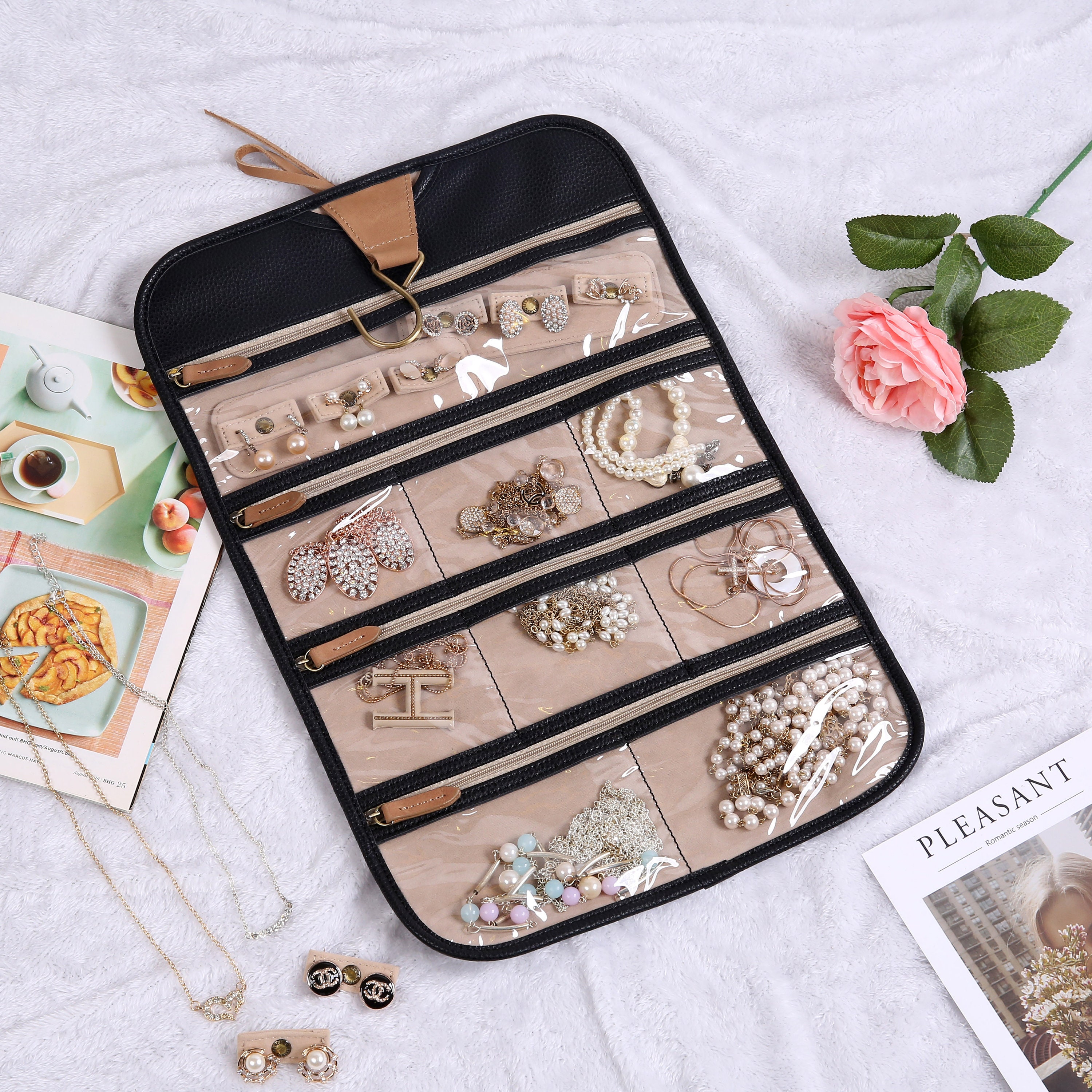 Personalized Jewelry Organizer Medium Roll up Detachable 