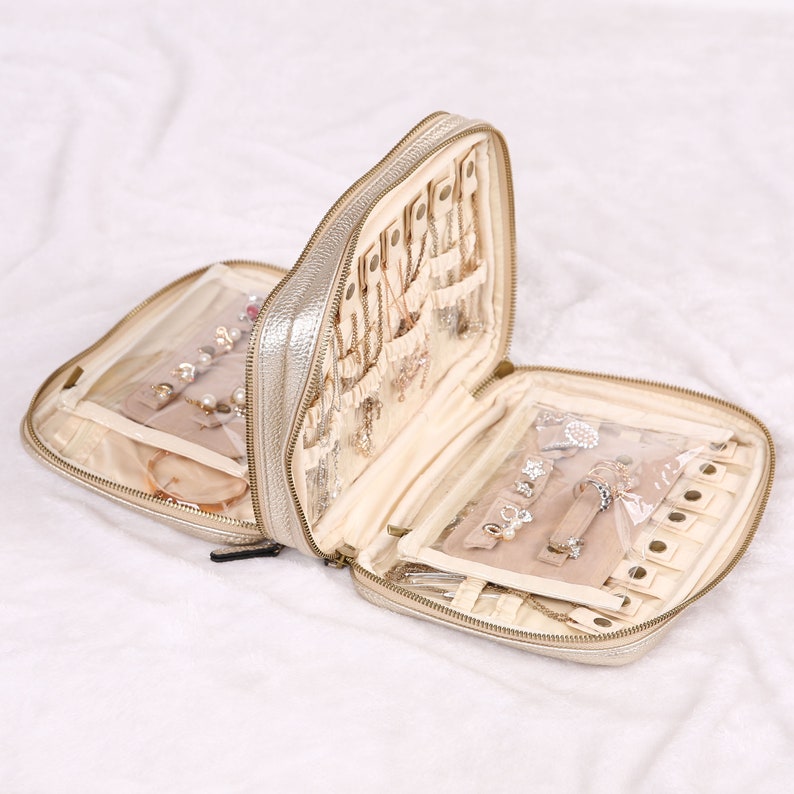 Personalized Large Jewelry Case Double Zipper Vegan Leather Etsy