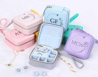 Personalized Square Jewelry Case Necklace Ring Box Travel Jewelry Organizer  Bridesmaid Gift For Her (Century)