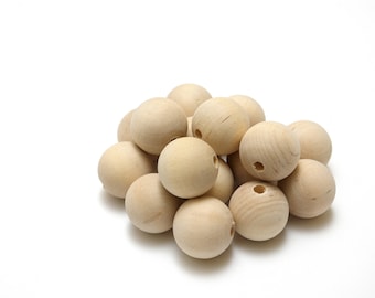 Wooden beads - 25 mm - 5 pcs, unfinished wooden beads, 25 mm diameter wooden beads, wooden supplies, round beads, natural beads