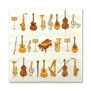 Decoupage servetten muziekinstrumenten x 2 | Papieren servetten | Tissue servetten | Knipvel servetten Muziekinstrumenten | Scrapbookpapier