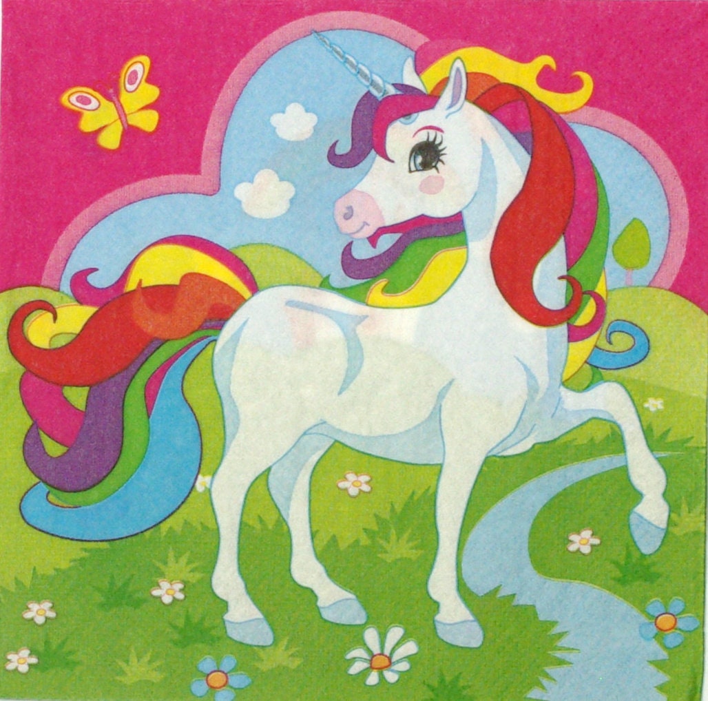 20 Tovaglioli Di Carta A Forma Di Cuore Con Unicorno, Rosa, 33x33 Cm, 3 Strati, Per Feste
