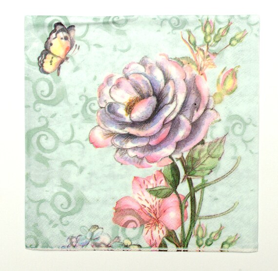4x PAPER NAPKINS for Decoupage WATERCOLOUR LEAFS GREEN Flowers Floral