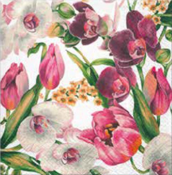 2 pcs Decoupage napkins 33x33cm, 3-ply, Paper Napkin, Tissue Napkin, Decoupage, Scrapbooking, Tulips Flowers #kt01
