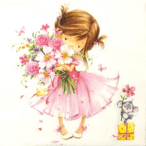 2 Niña servilletas de desacoplamiento, 2 ply, servilleta de papel, servilleta de tejido, decoupage, scrapbooking, servilleta de cumpleaños para niños #dr03